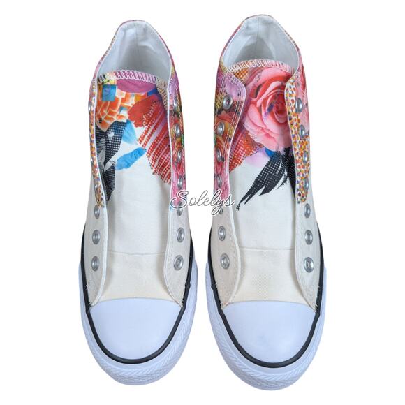 Converse 2016 CTAS Lux Mid Hidden Wedge Rose Floral Canvas Sneaker Womens 9.5 - Picture 10 of 11